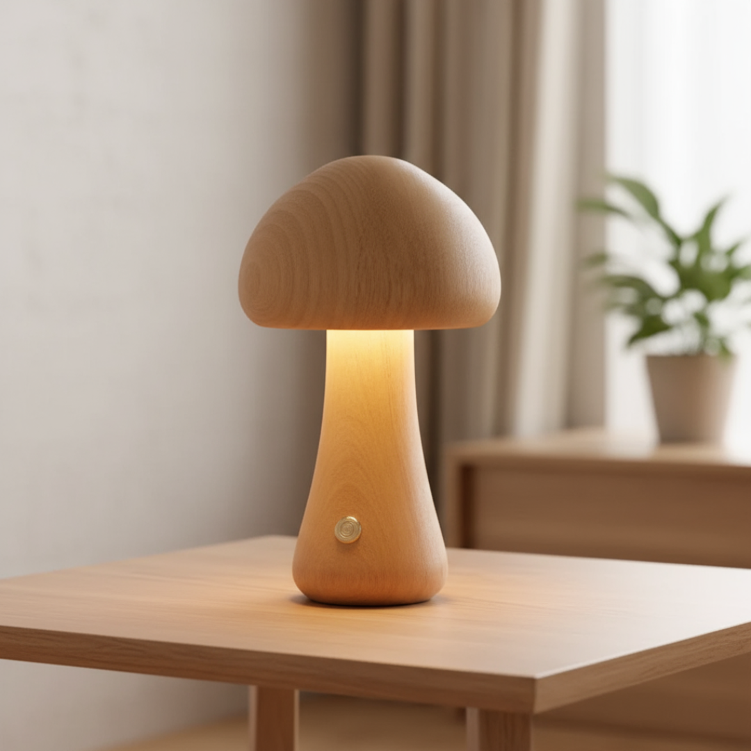 Tischlampe Pilz Holz LED